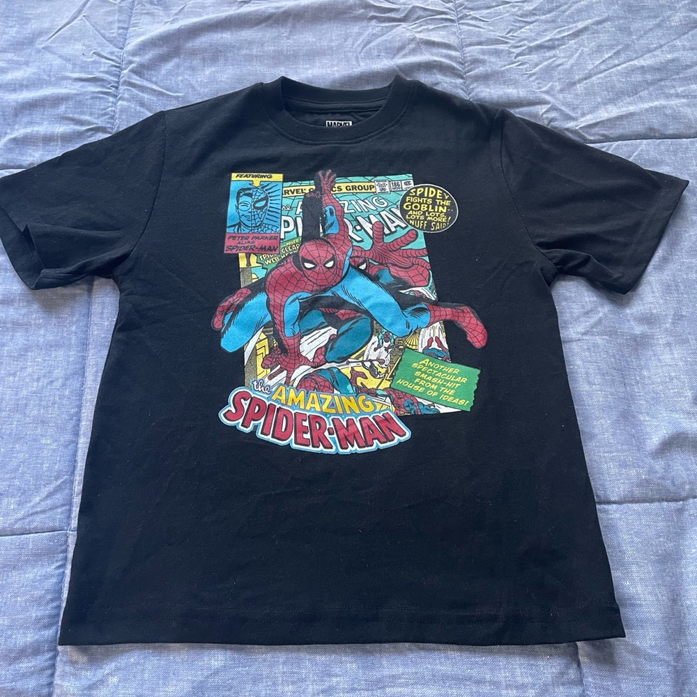 Kids Black Comic Book Marvel Spider-Man T-Shirt Size 7/8